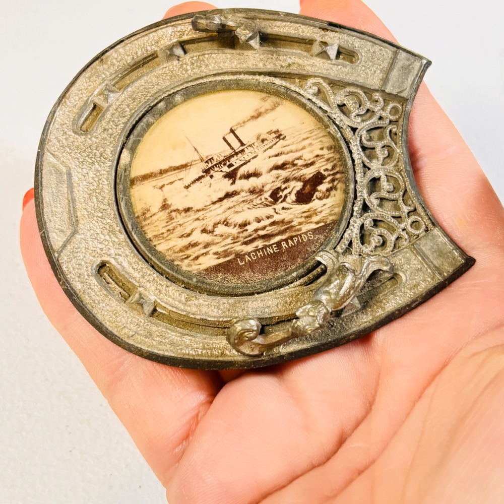 Antique Lachine Rapids Steamship Horseshoe Souvenir Metal Paperweight Tray AS IS